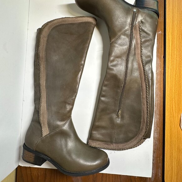 Naughty Monkey Knee High Leather Riding Boot in Olive w/ side zipper size 8.5 - Picture 10 of 14